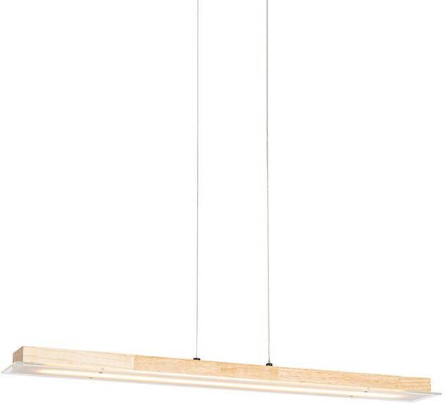 QAZQA Landelijke hanglamp hout incl. LED met touchdimmer Platina