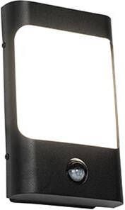 QAZQA Wandlamp zwart incl. LED IP44 met bewegingssensor Khuvan