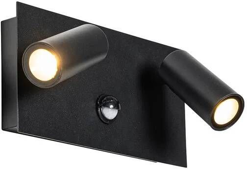 QAZQA Buiten wandlamp zwart incl. LED 2-lichts bewegingssensor- Simon