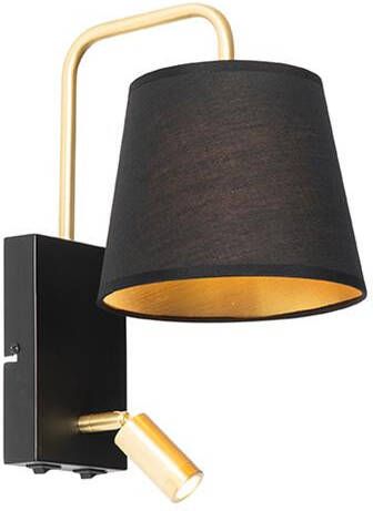 QAZQA Moderne wandlamp zwart en goud met leeslamp Renier