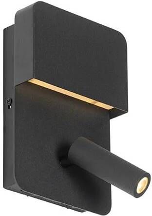 QAZQA Wandlamp zwart incl. LED met USB en leeslamp met schakelaar - Foto 1