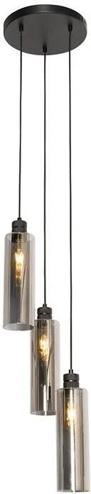 QAZQA Moderne hanglamp zwart met smoke glas 3-lichts Stavelot - Foto 1