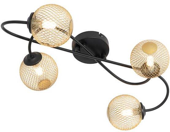 QAZQA Moderne plafondlamp zwart met goud 4-lichts Athens Wire - Foto 1