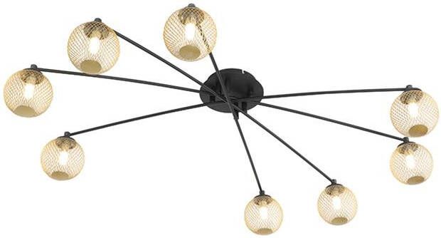 QAZQA Moderne plafondlamp zwart met goud 8-lichts Athens Wire