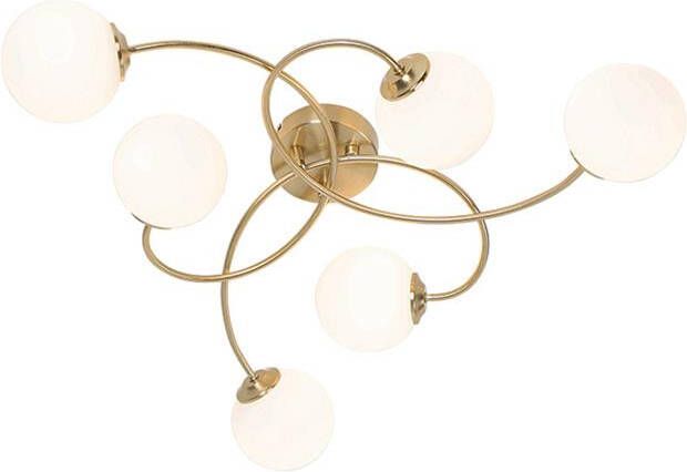 QAZQA Moderne plafondlamp goud met opaal glas 6-lichts Athens - Foto 1