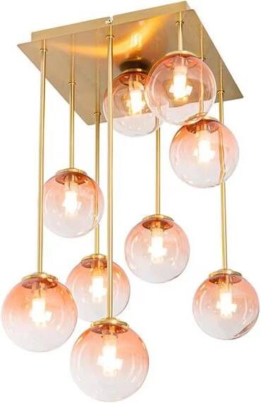 QAZQA Art Deco plafondlamp goud met roze glas 9-lichts Athens - Foto 1