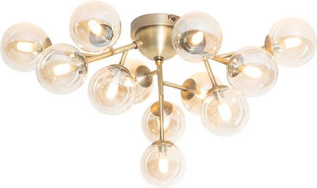 QAZQA Art Deco plafondlamp brons met amber glas 12-lichts Bianca - Foto 1