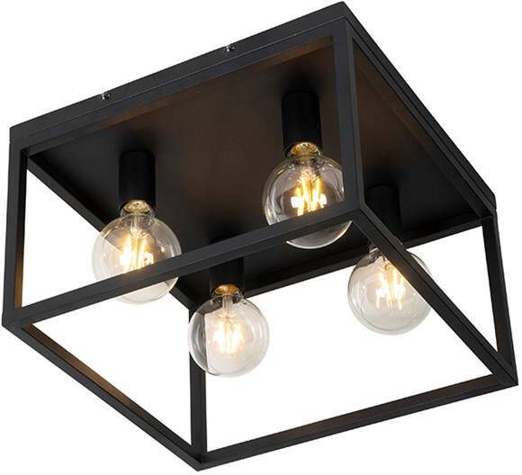 QAZQA Industriële plafondlamp zwart 40 cm 4-lichts Cage