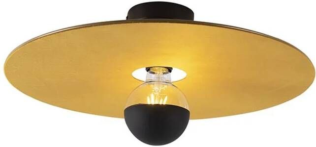 QAZQA Plafondlamp zwart platte kap geel 45 cm Combi - Foto 1