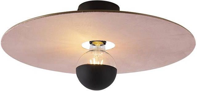 QAZQA Plafondlamp zwart platte kap roze 45 cm Combi