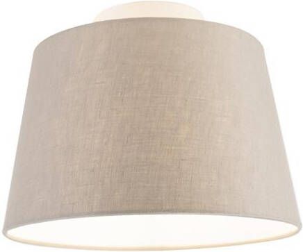 QAZQA Plafondlamp met linnen kap taupe 25 cm Combi wit