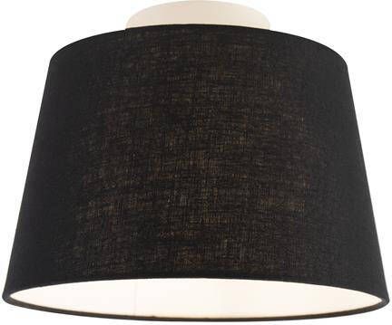 QAZQA Plafondlamp met linnen kap zwart 25 cm Combi wit