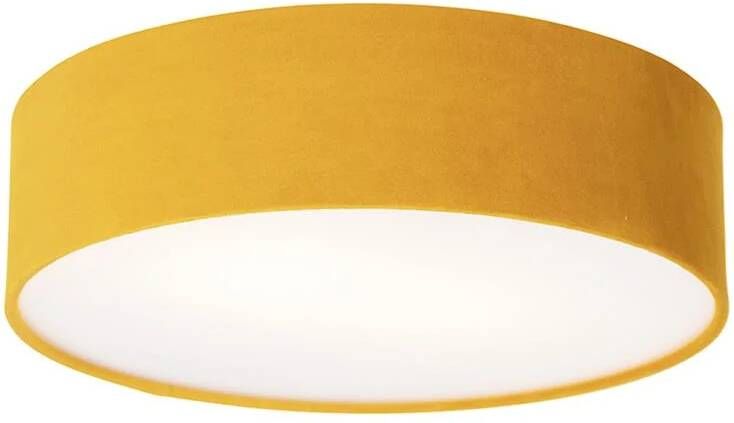 QAZQA Moderne plafondlamp oker 40 cm met gouden binnenkant Drum - Foto 1