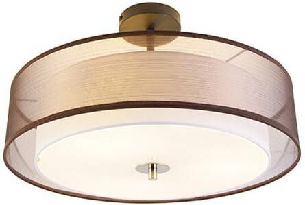 QAZQA Moderne plafondlamp bruin met wit 50 cm 3-lichts Drum Duo - Foto 1