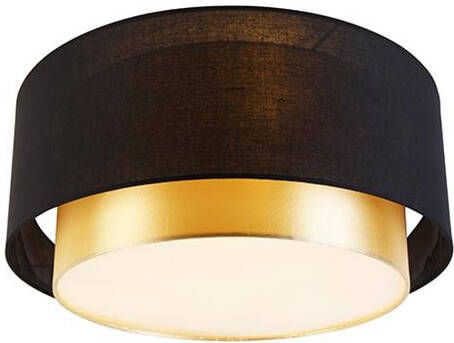 QAZQA Moderne plafonnière zwart met goud 50 cm 3-lichts Drum Duo - Foto 1