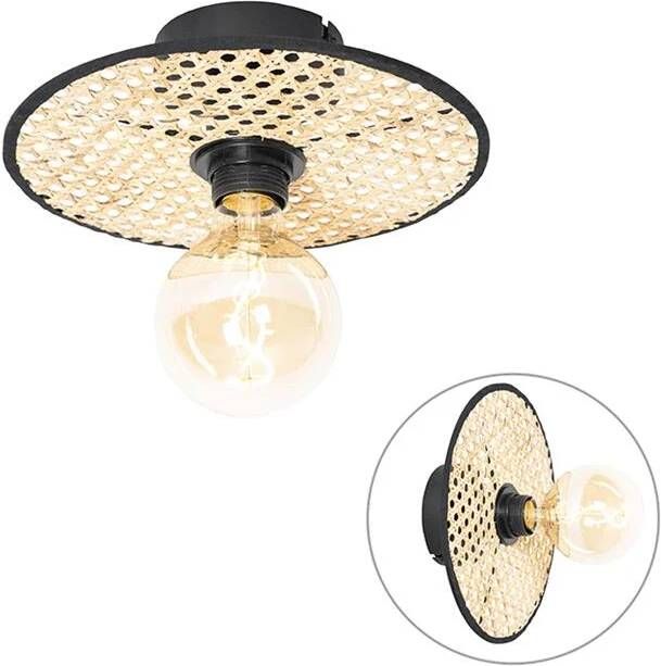 QAZQA Landelijke plafond en wandlamp zwart met rotan 25 cm Kata