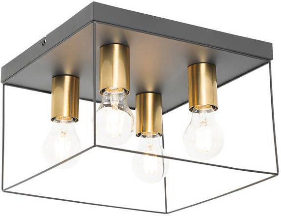 QAZQA Minimalistische plafondlamp zwart met goud 4-lichts vierkant