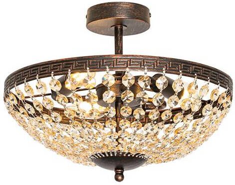 QAZQA Klassieke plafondlamp brons en kristal 3-lichts Mondrian - Foto 1