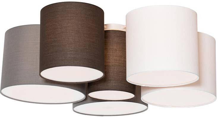 QAZQA Plafondlamp wit grijs en bruin 6-lichts Multidrum - Foto 1