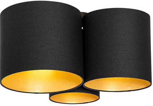 QAZQA Plafondlamp zwart met gouden binnenkant 3-lichts Multidrum - Foto 1