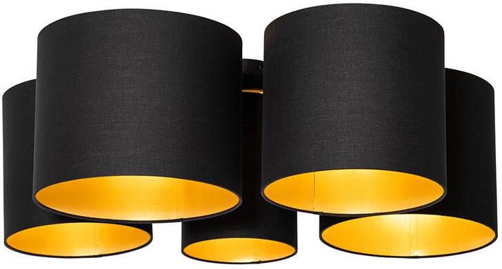 QAZQA Plafondlamp zwart met gouden binnenkant 5-lichts Multidrum - Foto 1