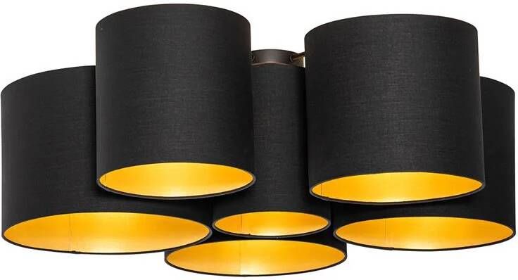 QAZQA Plafondlamp zwart met gouden binnenkant 6-lichts Multidrum - Foto 1