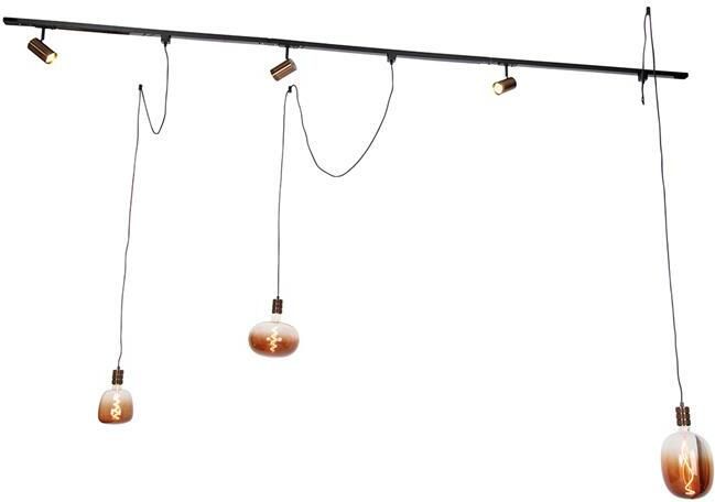 QAZQA 1-fase railsysteem met 3 spots en hanglampen donkerbrons