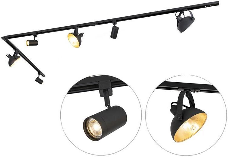 QAZQA 1-fase railsysteem met 6 spots zwart verstelbaar Magnax Jeana