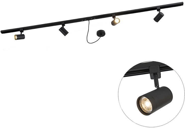 QAZQA 1-fase railsysteem zwart met 4 spots en I voeding rond Jeana
