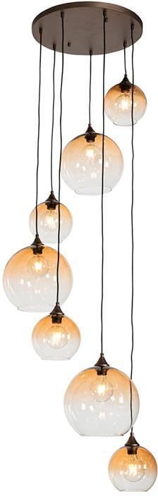 QAZQA Art Deco hanglamp donkerbrons met amber glas 7-lichts Sandra