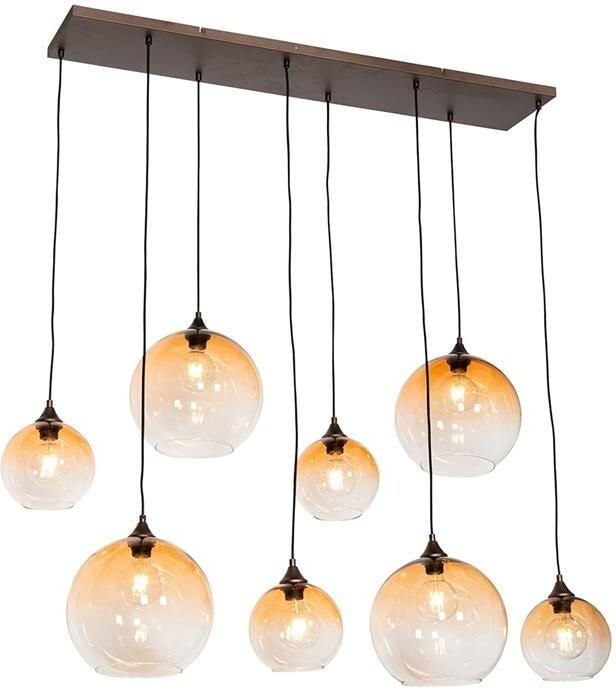 QAZQA Art Deco hanglamp donkerbrons met amber glas 8-lichts Sandra