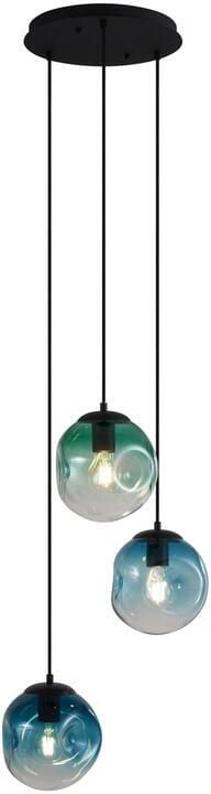 QAZQA Art deco hanglamp zwart met blauw en groen glas 3-lichts