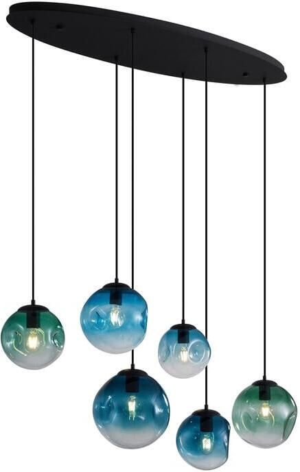 QAZQA Art deco hanglamp zwart met ovale plafondplaat en groen en