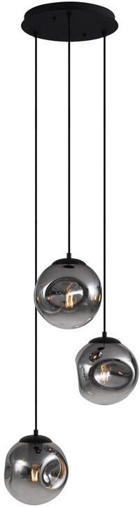 QAZQA Art deco hanglamp zwart met smoke glas 3-lichts Douglass