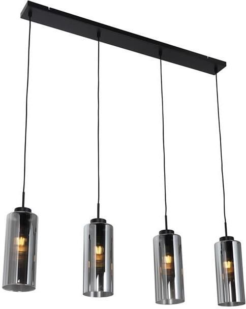 QAZQA Art Deco hanglamp zwart met smoke glas 4-lichts Laura