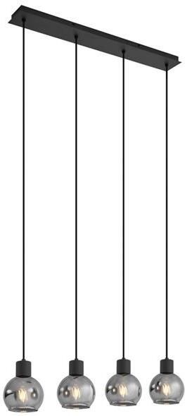 QAZQA Art Deco hanglamp zwart met smoke glas langwerpig 4-lichts
