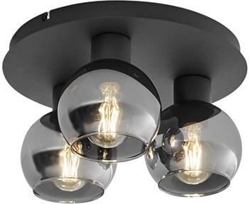 QAZQA Art Deco plafondlamp zwart met smoke glas 3-lichts Vidro