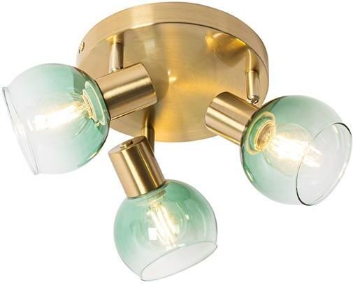 QAZQA Art Deco plafondspot goud met groen glas 3-lichts Vidro