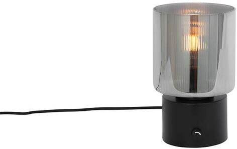 QAZQA Art Deco tafellamp zwart met smoke glas Laura