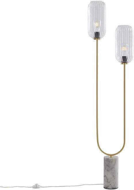 QAZQA Art Deco vloerlamp messing met helder glas 2-lichts Rid