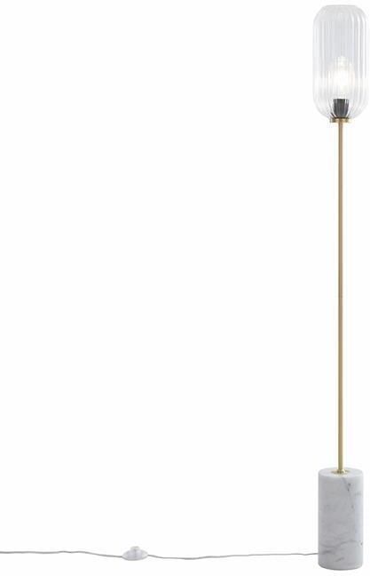 QAZQA Art Deco vloerlamp messing met helder glas Rid