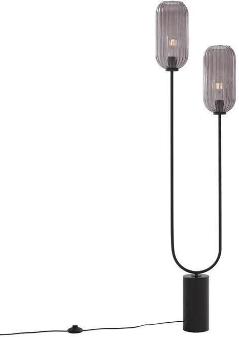 QAZQA Art Deco vloerlamp zwart met smoke glas 2-lichts Rid