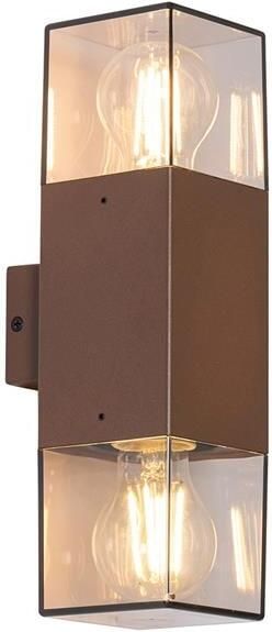 QAZQA Buiten wandlamp roestbruin met smoke kap 2-lichts IP44