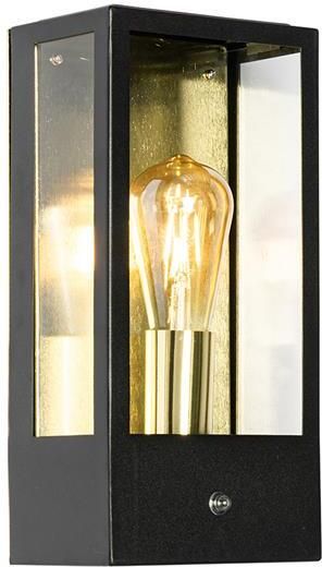 QAZQA Buiten wandlamp zwart met goud schemersensor Rotterdam