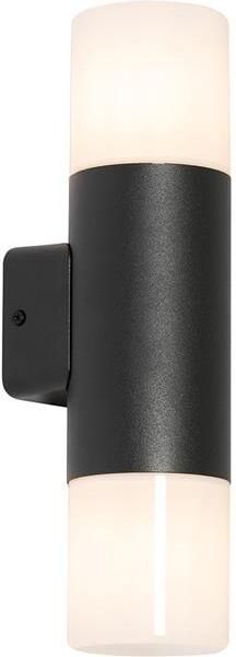 QAZQA Buiten wandlamp zwart met opale kap 2-lichts IP44 Odense