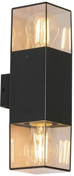 QAZQA Buiten wandlamp zwart met smoke kap 2-lichts IP44 Denmark