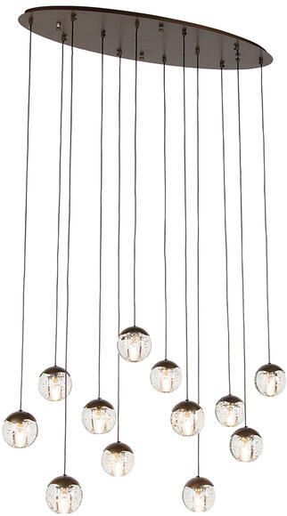 QAZQA Design hanglamp donker brons met helder glas 12-lichts Inge