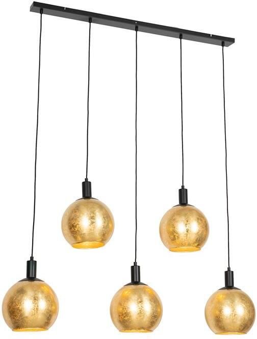 QAZQA Design hanglamp zwart met goud glas 5-lichts Bert