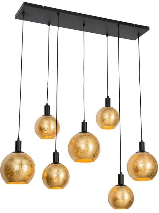 QAZQA Design hanglamp zwart met goud glas 7-lichts Bert