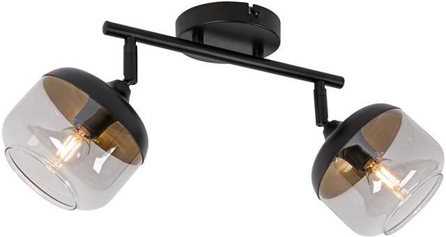 QAZQA Design spot zwart met goud en smoke glas 2-lichts Kyan
